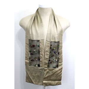 Guignon Silk Rectangle Scarf Art to Wear Stoned & Charms 7" x 60"